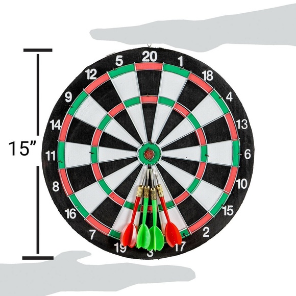 15" Dart Board Game 6 Arrows Family Fun - Picture 4 of 4